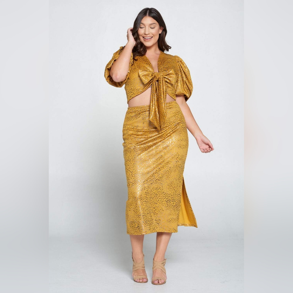 NEW NWOT LIVD Yellow Cheetah Wrap Top & Skirt Sx 3XL